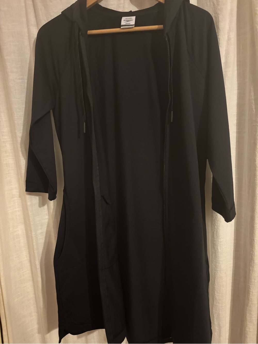 NWT Speedo Aquatic Swim Cover-up Robe Full Zip Hoodie Black medium - Picture 8 of 10